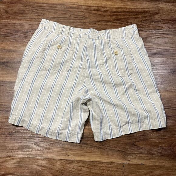 Sundance Wilde Striped Linen Bermuda Shorts Womens 16 Beige Blue - Picture 6 of 7